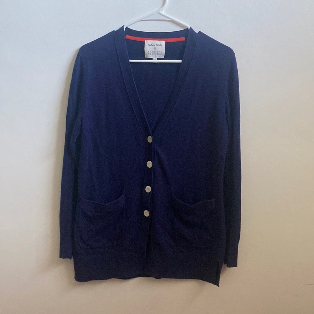 Alex Mill Blue Cardigan Sweater Classic Knit V-Neck